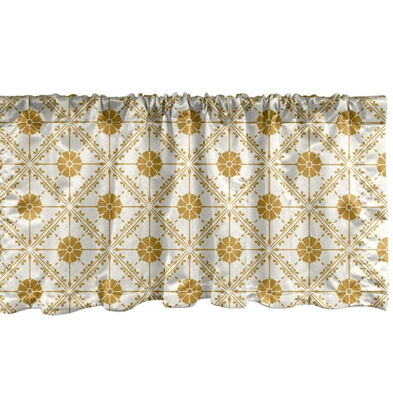 Ambesonne Boho Window Valance, Soft Floral Details in Squares, 42" x 18", Off White Dark Yellow