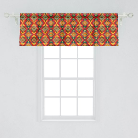 Ambesonne Boho Window Valance, Vertical Tribal Inspired Geometric, Curtain Valance for Kitchen Bedroom Decor with Rod Pocket, 54" X 18", Vermilion Mustard Green