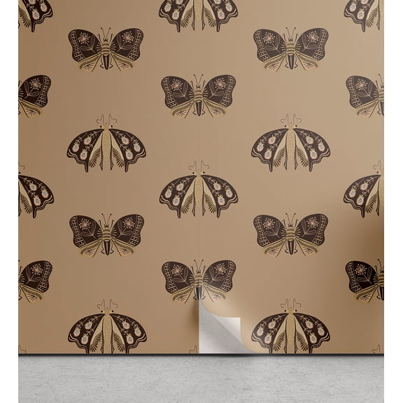 Ambesonne Boho Wings Peel & Stick Wallpaper for Home, Butterfly Scene Artwork, 13"x36", Dark Sand Brown Taupe