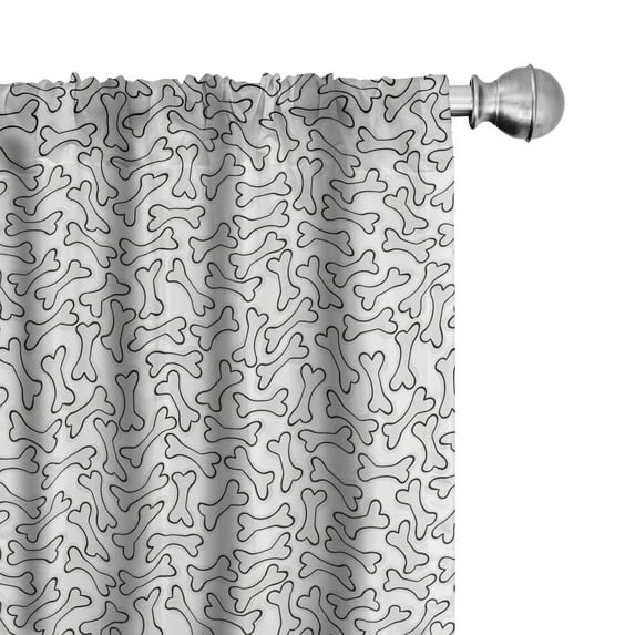 Ambesonne Bones 4-Panel Curtains, Random Dog Bones Scattered, 56"x95", Pale Grey Charcoal Grey
