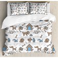 thumbnail image 1 of Ambesonne Bones Duvet Cover Sets, Cartoon Style Dog Elements, 2-Queen, Cocoa Sky Blue, 1 of 6