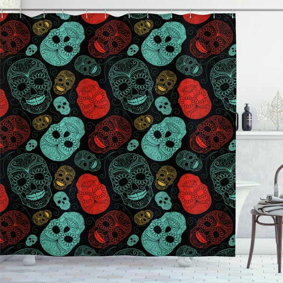 Ambesonne Bones Shower Curtain, Ornamental Skulls Pattern, 69"Wx75"L, Charcoal Grey Multicolor
