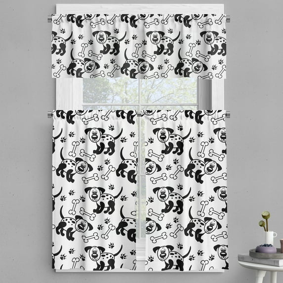 Ambesonne Bones Valance & Curtain, Monochrome Puppy and Paws, 55"x36", Charcoal Grey and White