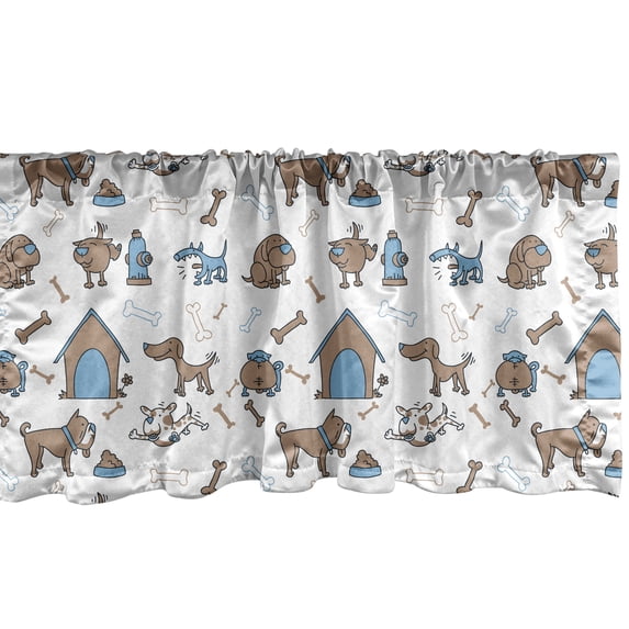 Ambesonne Bones Window Valance, Cartoon Style Dog Elements, 42" x 18", Cocoa Sky Blue