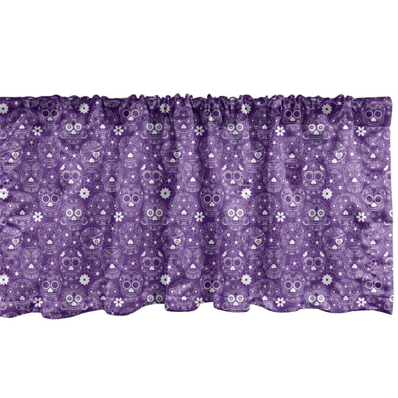 Ambesonne Bones Window Valance, Day of the Dead Sugar Skulls, 54" X 18", Violet and White