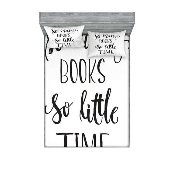 Ambesonne Book Fitted Sheet & Pillow Sham Set, Inspirational Modern Words, Calking, White and Charcoal Grey