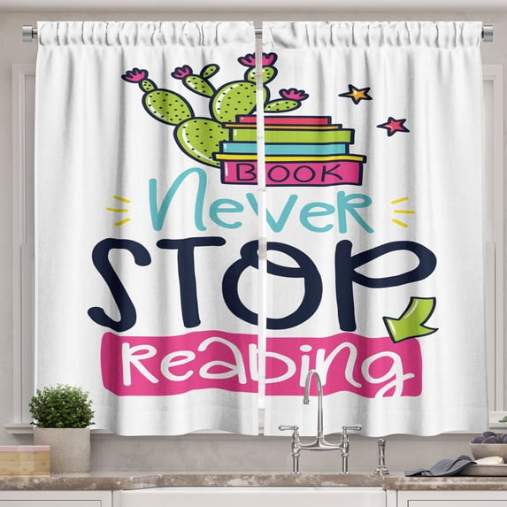 Ambesonne Book Kitchen Curtains, Vivid Cactus and Stars, 55"x39", Multicolor