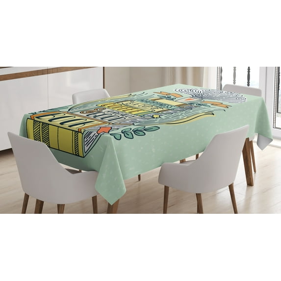 Ambesonne Book Lover Tablecloth Rectangular Table Cover, Happiness Letterings, 60"x90", Multicolor