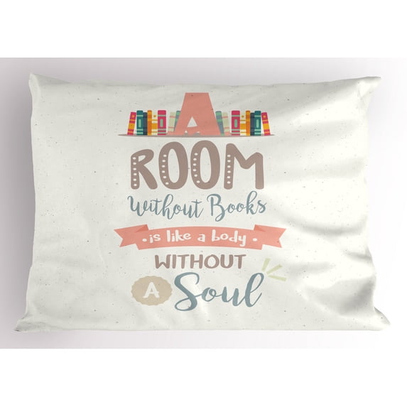 Ambesonne Book Pillow Sham, Book Shelf and a Words, 36" X 20", Multicolor