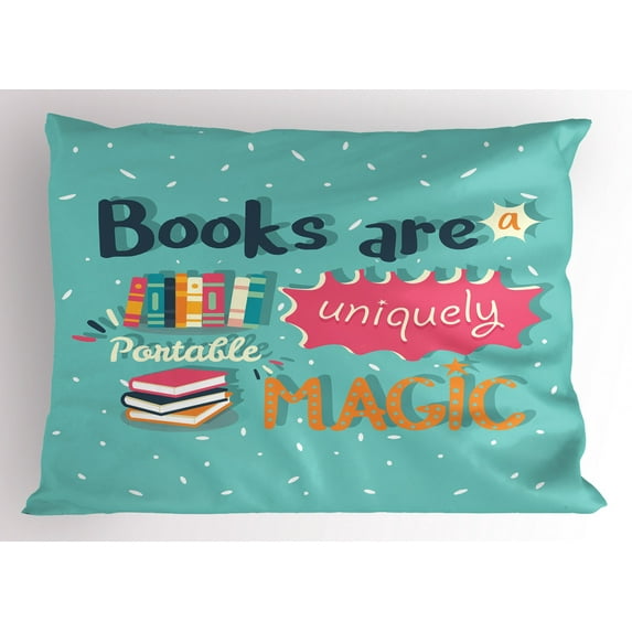 Ambesonne Book Pillow Sham, Books are Magic Pale Color, 26" X 20", Multicolor