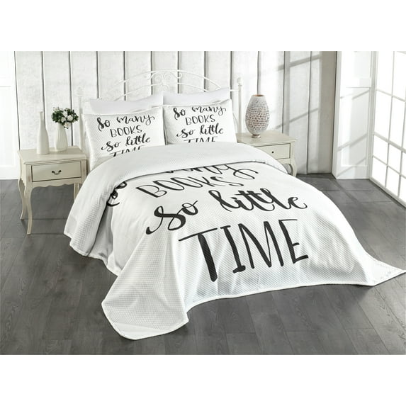 Ambesonne Book Quilted Bedspread Set 2 Pcs, Inspirational Modern Words, Twin Size, White and Charcoal Grey