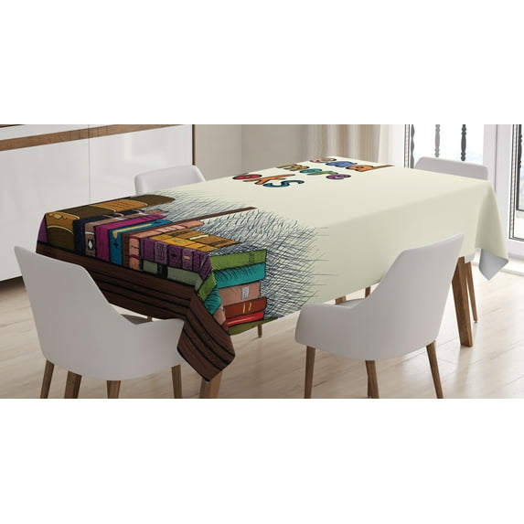 Ambesonne Book Tablecloth Rectangular Table Cover, Read More Sketchy Colorful, 60"x90", Multicolor