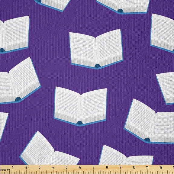 Ambesonne Books Fabric by the Yard Microfiber, Open Books Scattered Around, 1 Yard, Indigo White and Blue
