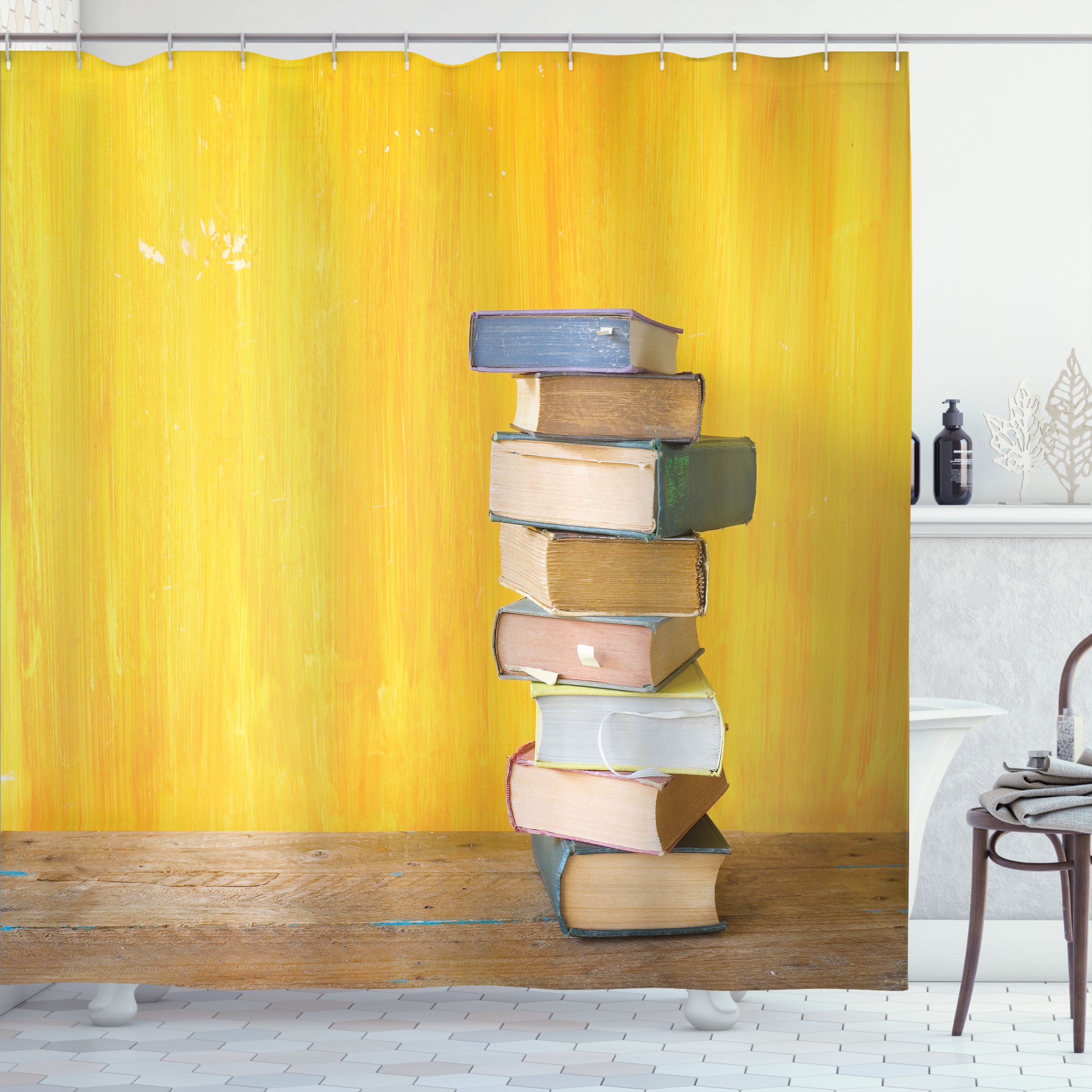 Ambesonne Books Shower Curtain, Stack of Old Novels Photo, 69