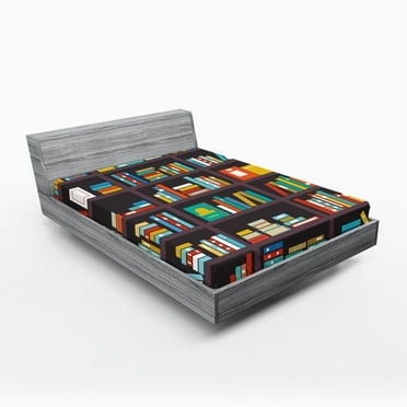 Ambesonne Bookshelf Fitted Sheet, Cartoon Colorful Books, California King, Multicolor