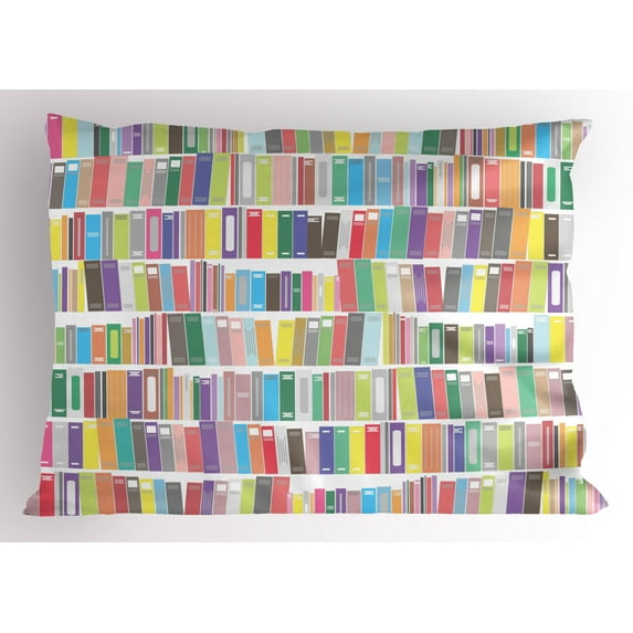 Ambesonne Bookshelf Pillow Sham, Colorful Cartoon Library, 26" X 20", Multicolor