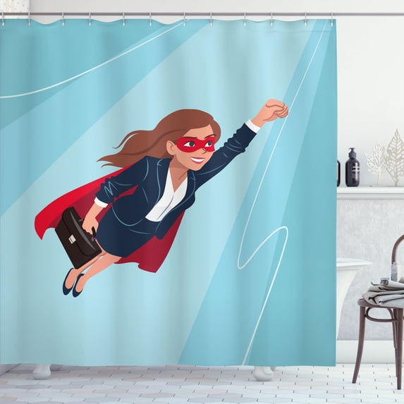 Ambesonne Boss Lady Shower Curtain, Young Superhero Woman, 69"Wx84"L, Pale Blue and Multicolor