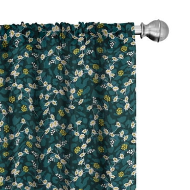 Ambesonne Botanic 4-Panel Curtains, Vintage Forest and Berries, 56"x63", Yellow Green Dark Teal