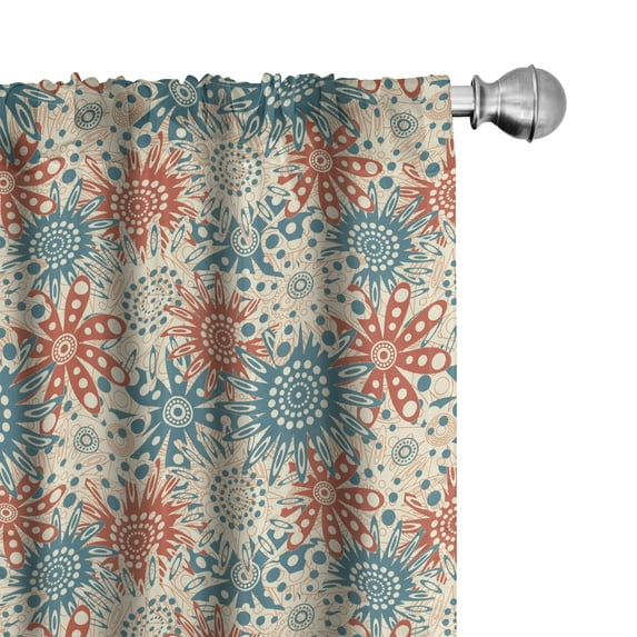 Ambesonne Botanic Curtains, Hippie Floral Prehistoric, Pair of 28"x95", Vermilion Beige Teal
