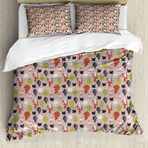 Ambesonne Botanic Duvet Cover Sets, Autumn Theme Tree Leaves, 2-Queen, Pale Salmon and Multicolor