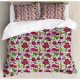 thumbnail image 1 of Ambesonne Botanic Duvet Cover Sets, Poppy Flower Bouquet Leaves, 2-King, Green Pink Pale Eggshell, 1 of 7