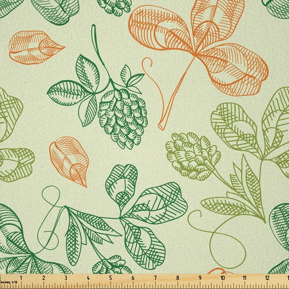 Ambesonne Botanic Fabric by the Yard Microfiber, Design Leaves Art, 10 Yards, Pale Green Multicolor