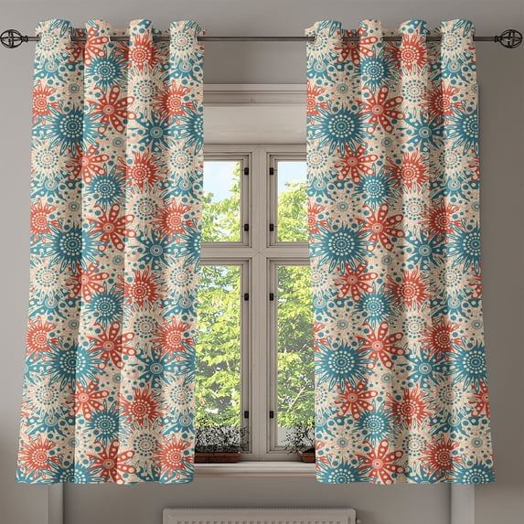Ambesonne Botanic Grommet Curtain, Hippie Floral Prehistoric, 50" x 54", Vermilion Beige Teal