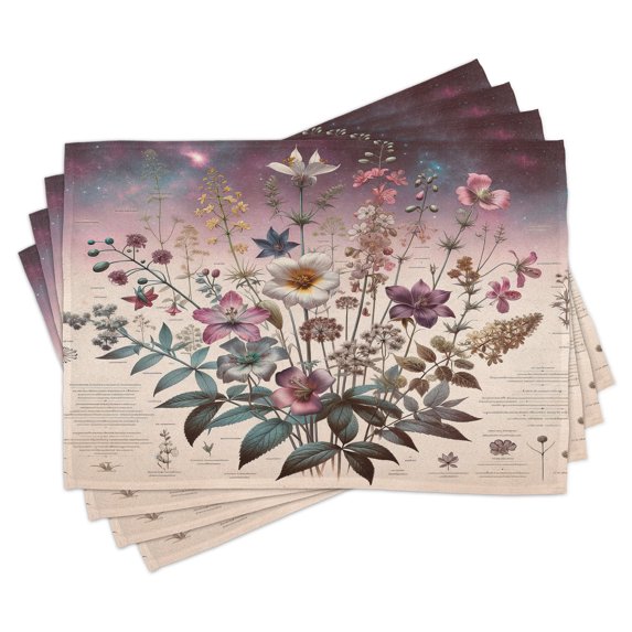 Ambesonne Botanic Place Mats Set of 4, Wildflower Bouquet Vintage, Standard Size, Mauve Beige Teal