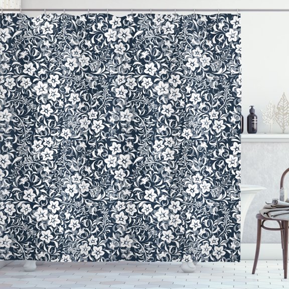 Ambesonne Botanic Shower Curtain, Floral Pattern Spring Leaf, 69"Wx70"L, Night Blue