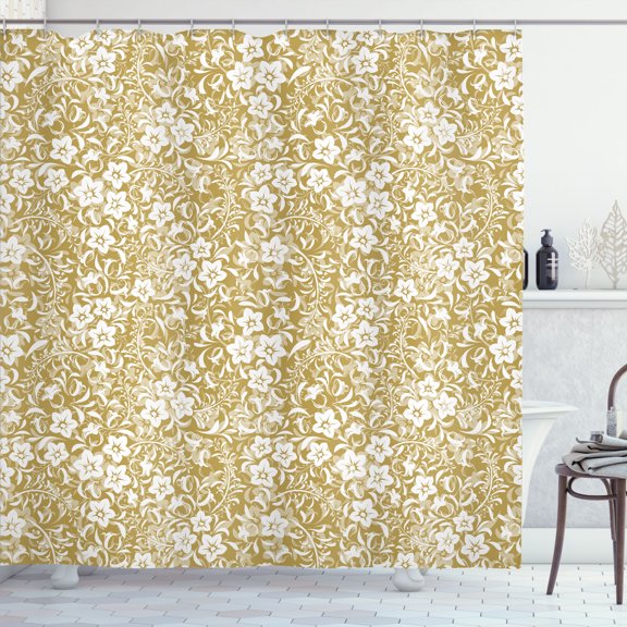 Ambesonne Botanic Shower Curtain, Floral Pattern Spring Leaf, 69"Wx75"L, Dark Mustard