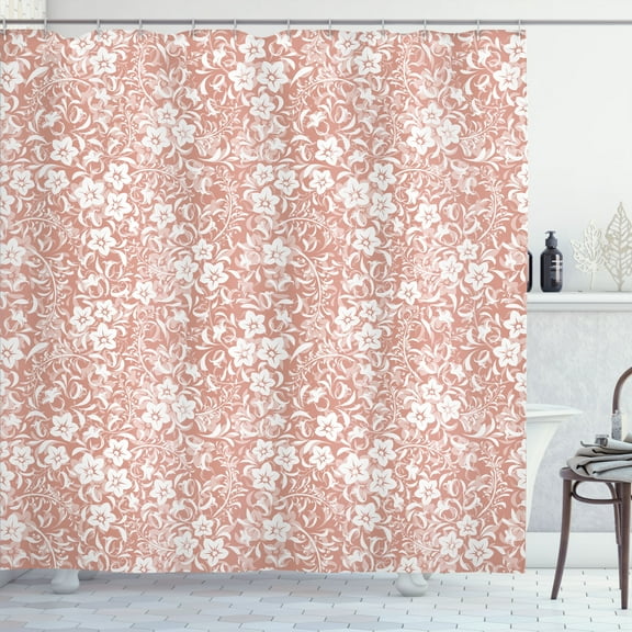 Ambesonne Botanic Shower Curtain, Floral Pattern Spring Leaf, 69"Wx75"L, Pale Salmon