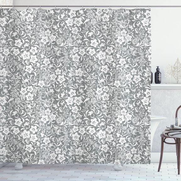 Ambesonne Botanic Shower Curtain, Floral Pattern Spring Leaf, 69"Wx84"L, Dark Sea