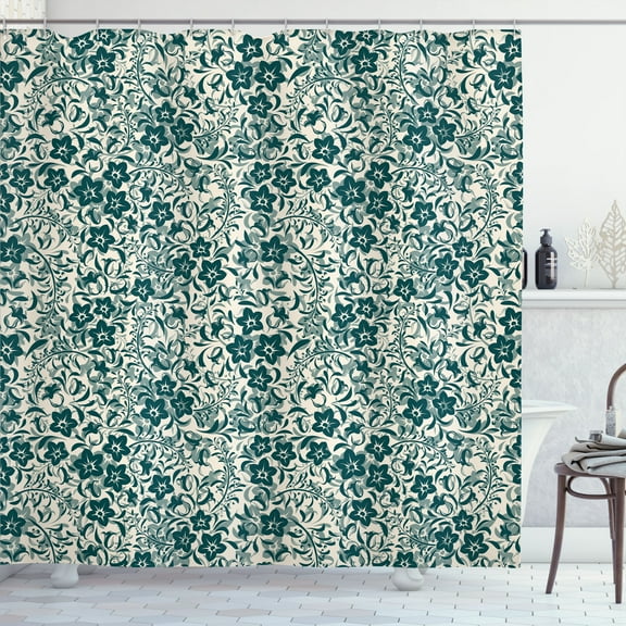 Ambesonne Botanic Shower Curtain, Floral Spring Season Art, 69"Wx70"L, Dark Seafoam