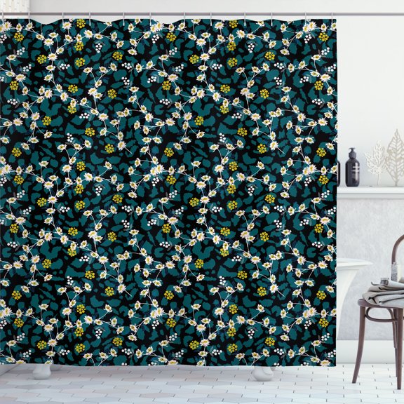 Ambesonne Botanic Shower Curtain, Vintage Forest and Berries, 69"Wx70"L, Yellow Green Dark Teal