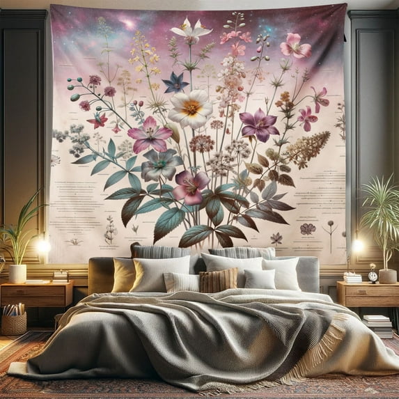Ambesonne Botanic Tapestry King Size, Wildflower Bouquet Vintage, 104"x88", Mauve Beige Teal
