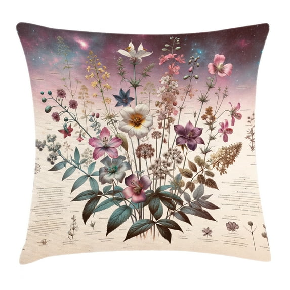 Ambesonne Botanic Throw Pillow Cushion Cover, Wildflower Bouquet Vintage, 18" X 18", Mauve Beige Teal