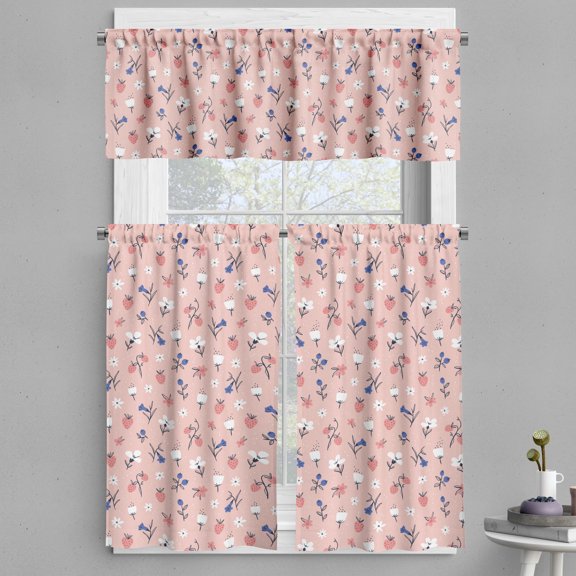 Ambesonne Botanic Valance & Curtain, Pastel Blooms Strawberries, 55"x24", Violet Blue and Pale Pink