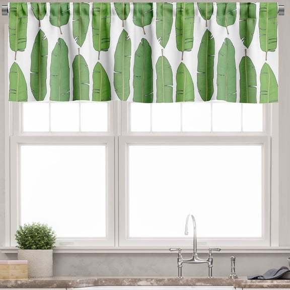 Ambesonne Botanic Valance Pack of 2, Bird of Paradise Foliage, 54"X12", Fern Green and White