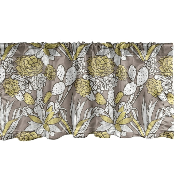 Ambesonne Botanic Valance Pack of 2, Cactus Plants Along Flowers, 42"X12", Pale Green and Warm Taupe