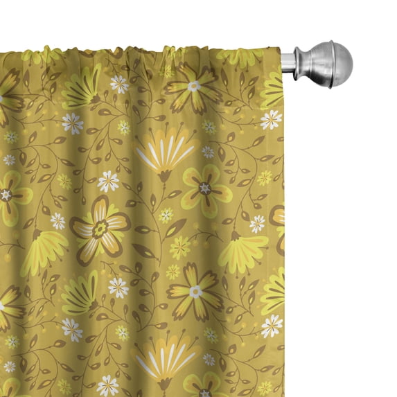 Ambesonne Botanical Window Curtains, Aster Daisy Blossoms Leaf, Each 28" W x 63" L, Earth Yellow and Marigold