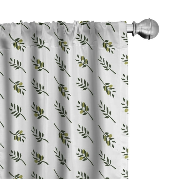 Ambesonne Botanical Window Curtains, Diagonal Olive Branches, Each 28" W x 84" L, Evergreen Olive Green