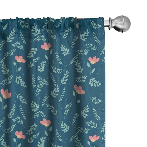 Ambesonne Botanical Window Curtains, Flowers and Field Herbs, Each 28" W x 95" L, Petrol Blue and Seafoam