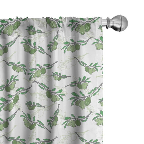 Ambesonne Botanical Window Curtains, Hand Drawn Olive Branches, Each 28" W x 84" L, Green Purpleblue and White