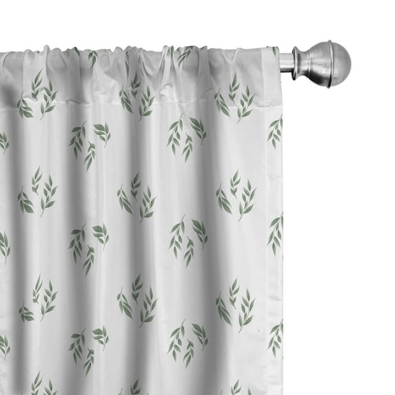 Ambesonne Botanical Window Curtains, Leafy Branches Nature Art, Each 28" W x 95" L, Peacock Green and White