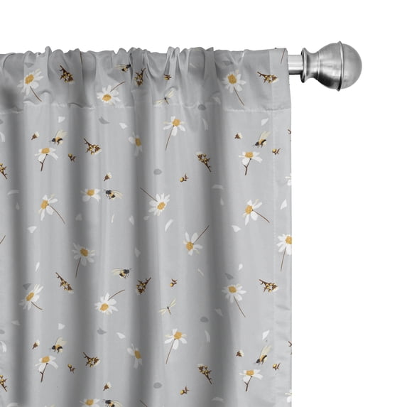 Ambesonne Botanical Window Curtains, Minimal Nature Beauty, Each 28" W x 84" L, Pearl Marigold White