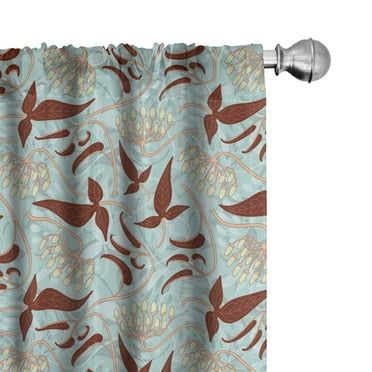 Ambesonne Botanical 4-Panel Curtains, Modern Petals Buds, 56"x95", Brown Pale Blue