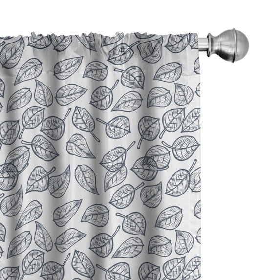 Ambesonne Botanical Window Curtains, Monochrome Retro Leaves, Each 28" W x 63" L, Purpleblue White Grey