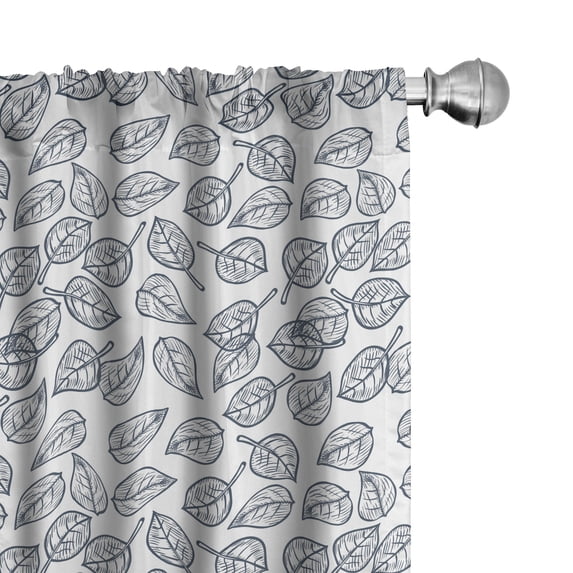 Ambesonne Botanical 4-Panel Curtains, Monochrome Retro Leaves, 56"x95", Purpleblue White Grey