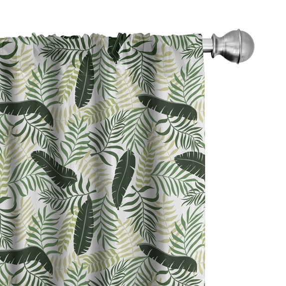 Ambesonne Botanical Window Curtains, Monstera Fan Palm Leaves, Each 28" W x 95" L, Khaki Dark Green White