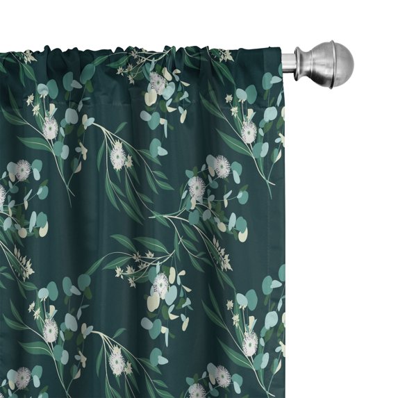 Ambesonne Botanical Window Curtains, Nature Herbal Flourishes, Each 28" W x 63" L, Petrol Blue Jade Green